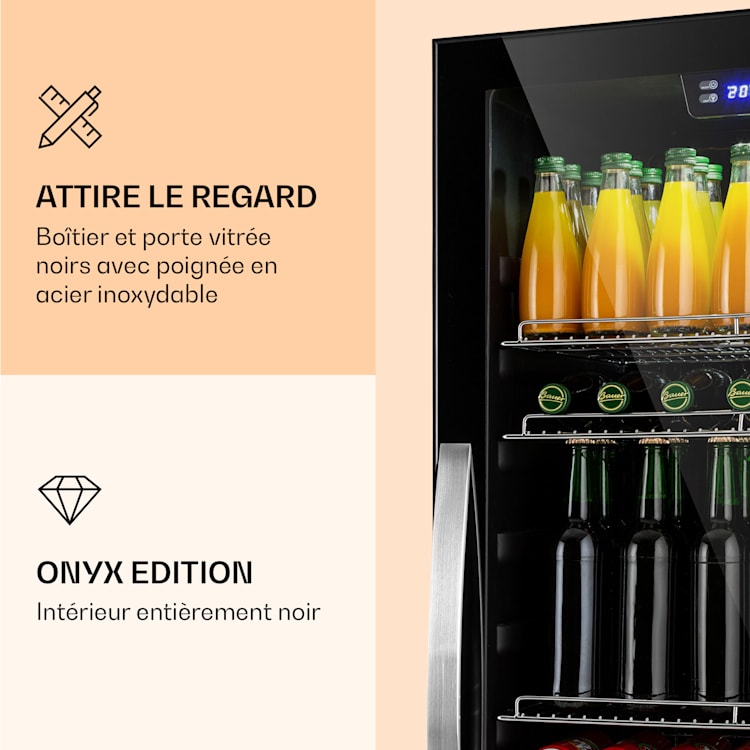 Beersafe 7XL Réfrigérateur 242 litres 5 clayettes Porte en verre panoramique Acier inoxydable 242 L | Onyx