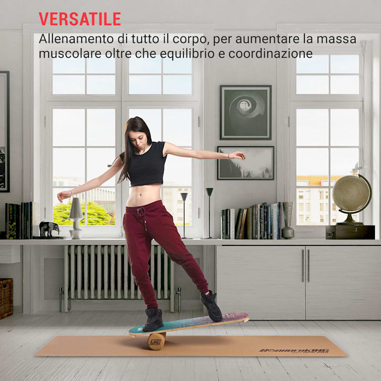 Indoorboard Classic, Balance Board + Tappetino + Rullo, Legno/Sughero, rosso Arcs