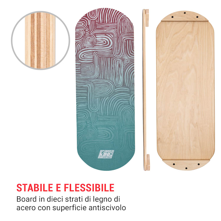 Indoorboard Classic, Balance Board + Tappetino + Rullo, Legno/Sughero, rosso Arcs