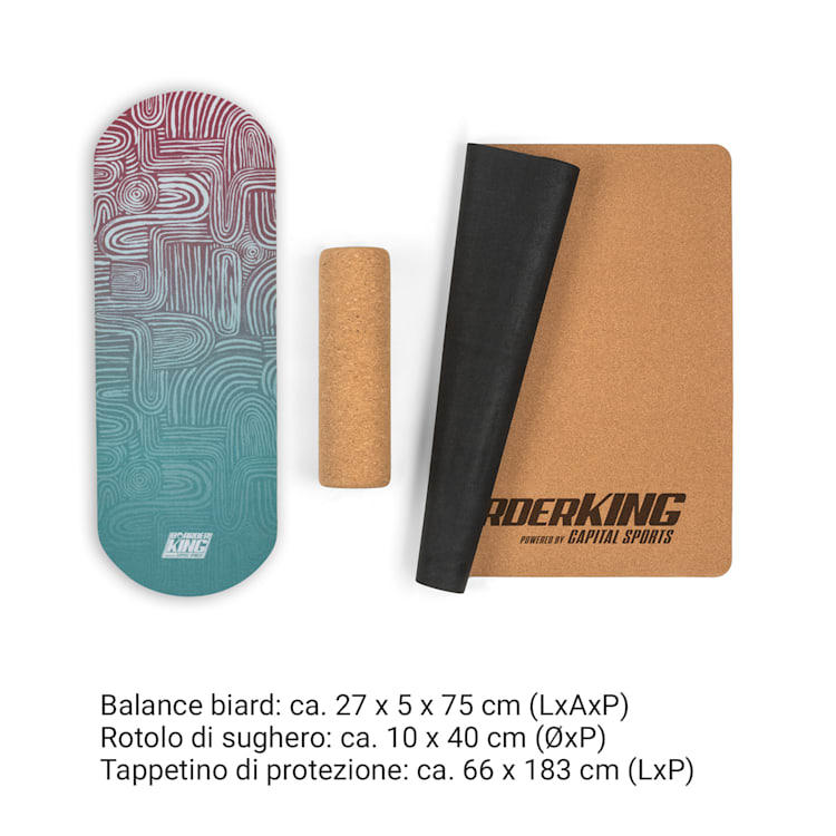 Indoorboard Classic, Balance Board + Tappetino + Rullo, Legno/Sughero, rosso Arcs