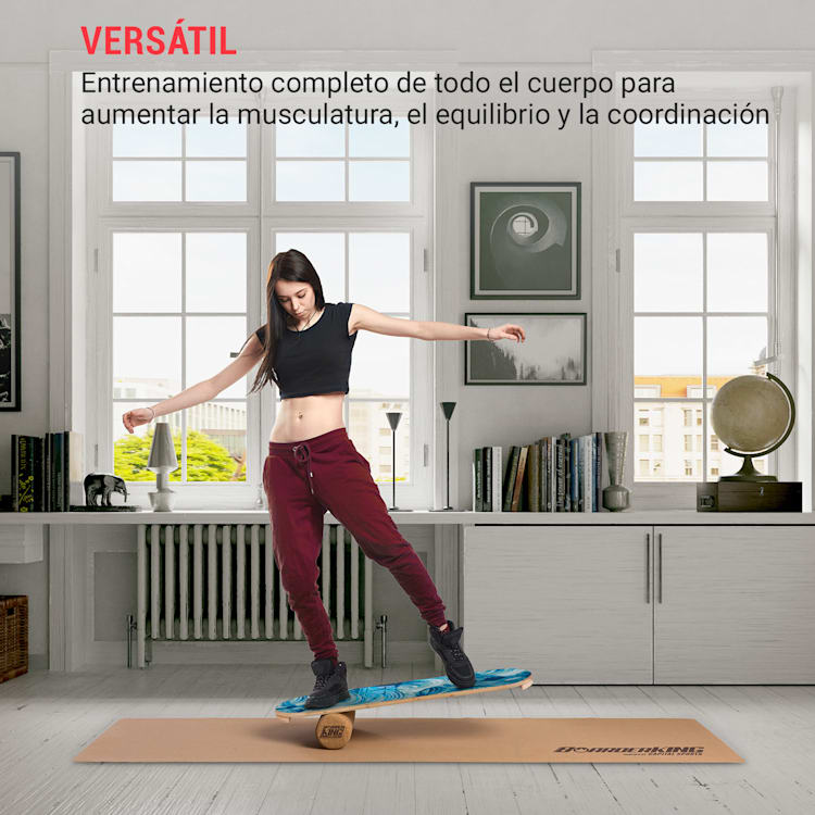 Indoorboard Classic Tabla de equilibro + Esterilla + Rodillo Madera/Corcho Roja Waves