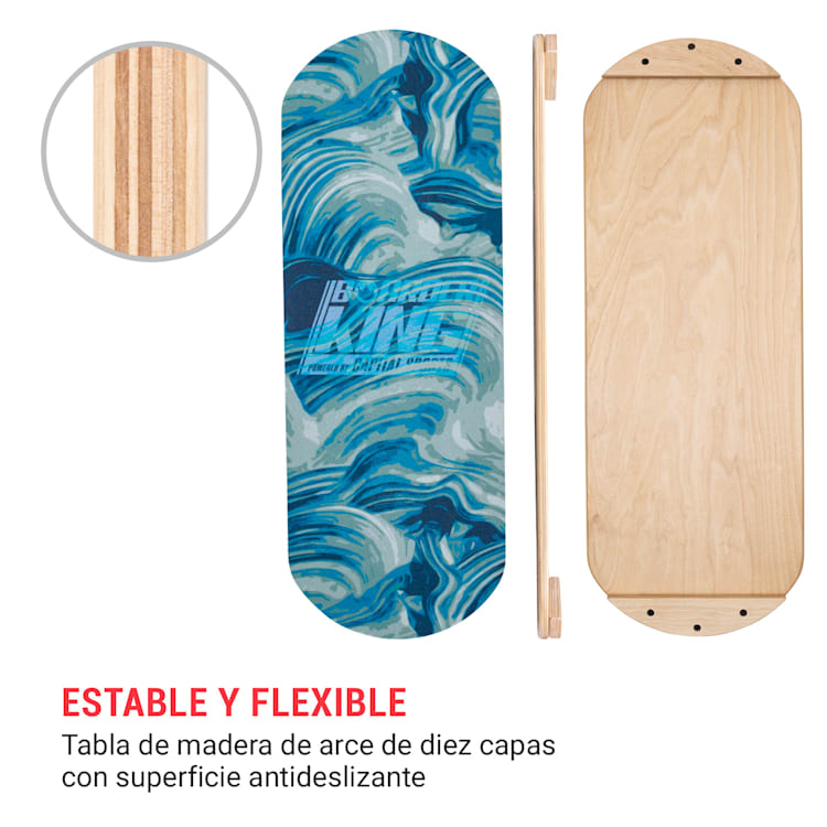 Indoorboard Classic Tabla de equilibro + Esterilla + Rodillo Madera/Corcho Roja Waves