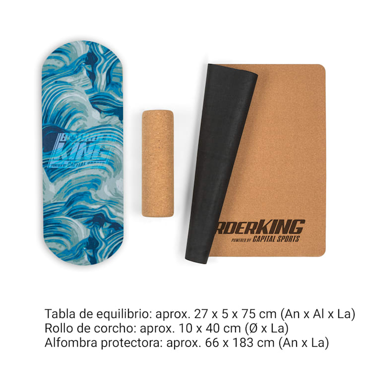 Indoorboard Classic Tabla de equilibro + Esterilla + Rodillo Madera/Corcho Roja Waves