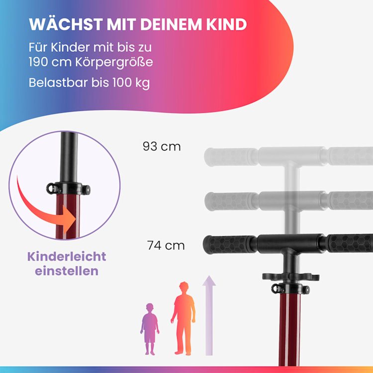 THREE Deluxe Kinderroller LED ab 6 Jahren ABEC 9-Kugellager faltbar höhenverstellbar DeLuxe | Wein