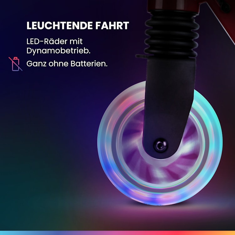 THREE Deluxe Kinderroller LED ab 6 Jahren ABEC 9-Kugellager faltbar höhenverstellbar DeLuxe | Wein