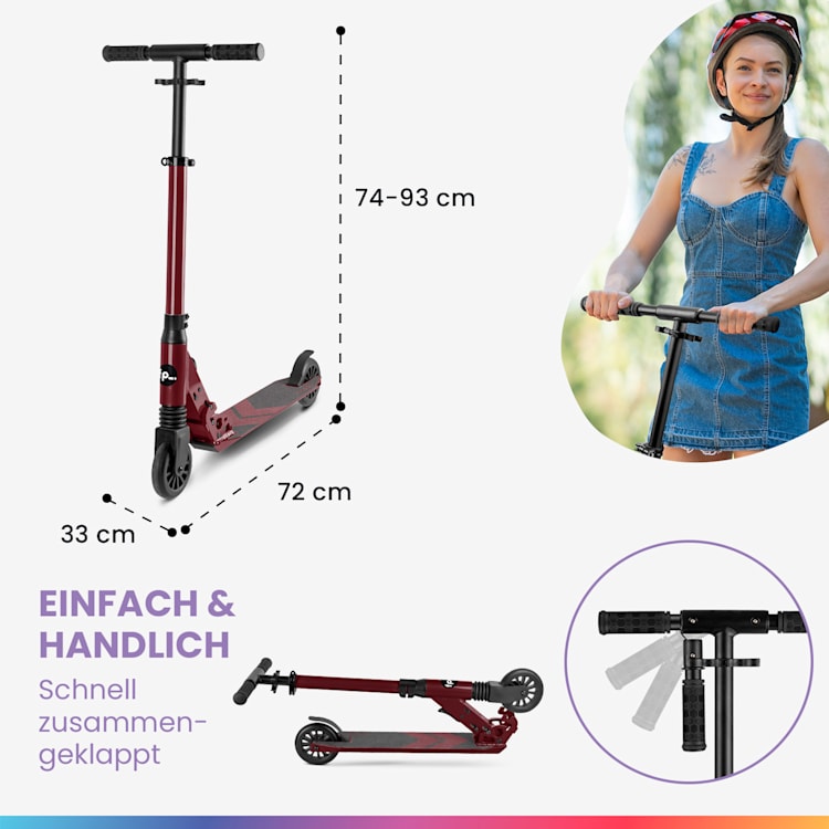 THREE Deluxe Kinderroller LED ab 6 Jahren ABEC 9-Kugellager faltbar höhenverstellbar DeLuxe | Wein