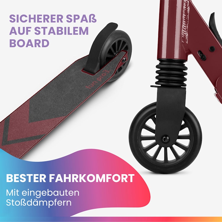 THREE Deluxe Kinderroller LED ab 6 Jahren ABEC 9-Kugellager faltbar höhenverstellbar DeLuxe | Wein