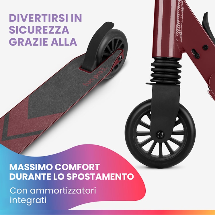 THREE Deluxe monopattino bambino, a partire da 6 anni, cuscinetti a sfera ABEC 9, pieghevole, altezza regolabile