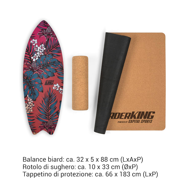 Indoorboard Wave, Balance Board + Tappetino + Rullo, Legno/Sughero Botanical