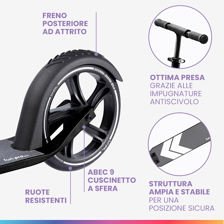 FIVE monopattino, a partire dai 10 anni, pieghevole, altezza regolabile, cinghia di trasporto, freno ad attrito