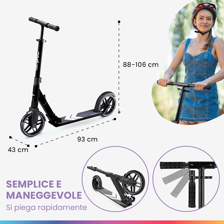 FIVE monopattino, a partire dai 10 anni, pieghevole, altezza regolabile, cinghia di trasporto, freno ad attrito