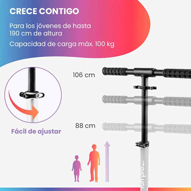 FIVE Deluxe Patinete de niños Led A partir de 10 años Plegable Altura ajustable Correa de transporte Freno de fricción De lujo | Blanco