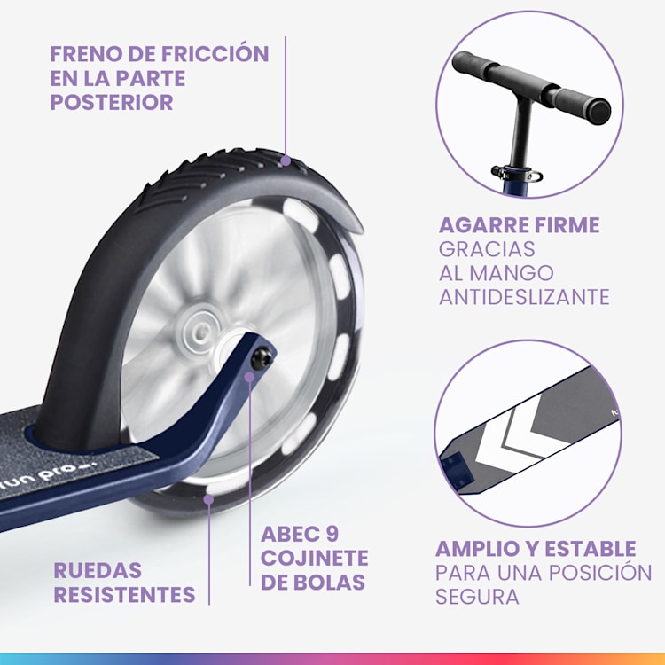 FIVE Deluxe Patinete de niños Led A partir de 10 años Plegable Altura ajustable Correa de transporte Freno de fricción De lujo | Blue Haze