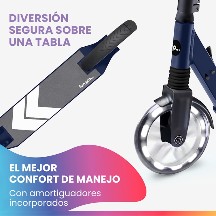 FIVE Deluxe Patinete de niños Led A partir de 10 años Plegable Altura ajustable Correa de transporte Freno de fricción De lujo | Blue Haze