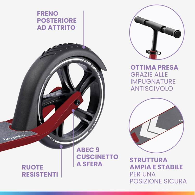 FIVE monopattino, a partire dai 10 anni, pieghevole, altezza regolabile, cinghia di trasporto, freno ad attrito