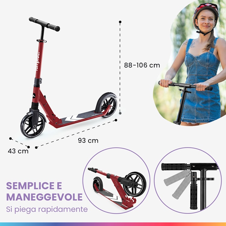FIVE monopattino, a partire dai 10 anni, pieghevole, altezza regolabile, cinghia di trasporto, freno ad attrito