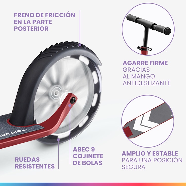 FIVE Deluxe Patinete de niños Led A partir de 10 años Plegable Altura ajustable Correa de transporte Freno de fricción De lujo | Brandy