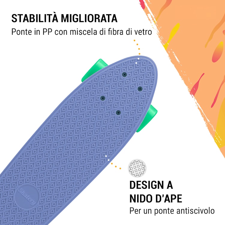 Mini Cruiser skateboard, trickboard, tavola in PP, 100kg, ruote a LED, PU, durezza: 88A