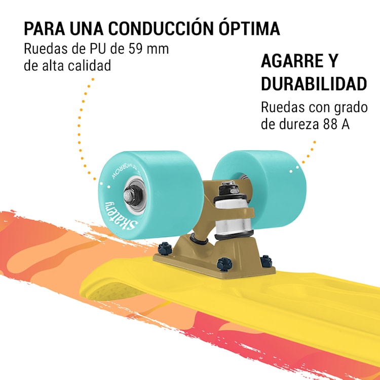 Mini Cruiser Monopatín Patinete de acrobacias Tabla de PP 100kg Ruedas con led Dureza PU: 88A Amarillo | Azul