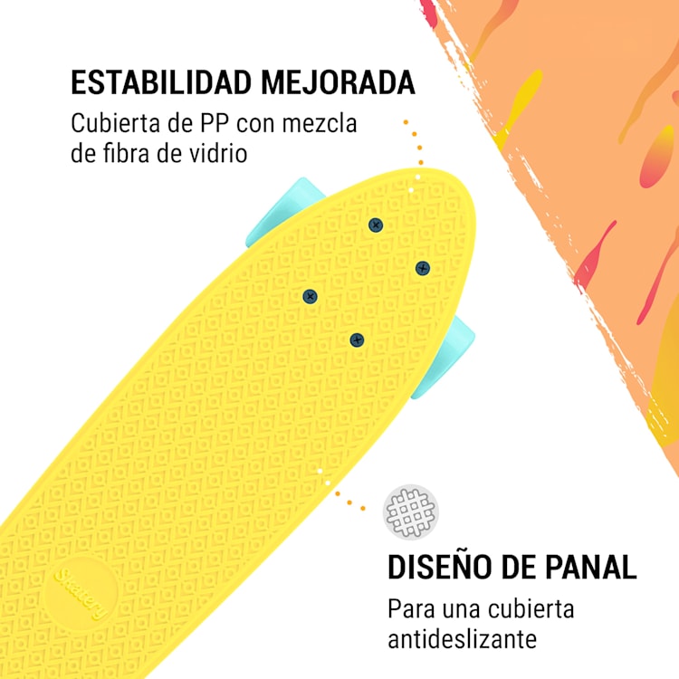 Mini Cruiser Monopatín Patinete de acrobacias Tabla de PP 100kg Ruedas con led Dureza PU: 88A Amarillo | Azul