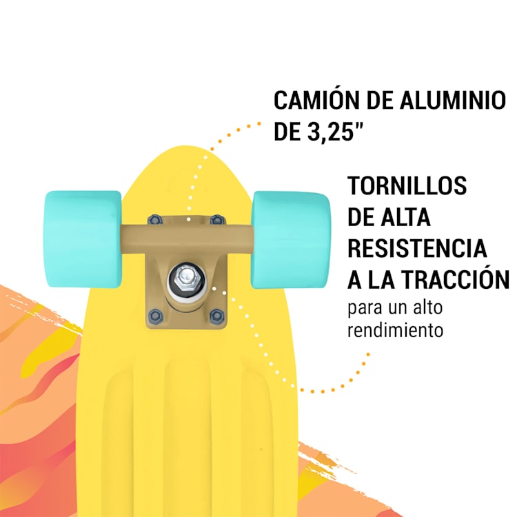 Mini Cruiser Monopatín Patinete de acrobacias Tabla de PP 100kg Ruedas con led Dureza PU: 88A Amarillo | Azul