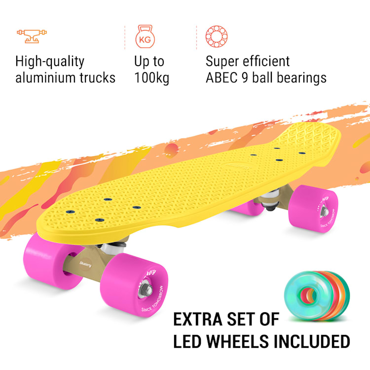 Mini Cruiser skateboard trickboard PP board 100 kg led wielen PU hardheid: 88A Geel | Paars