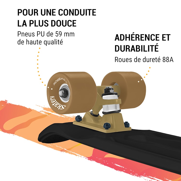 Skateboard Mini Cruiser Trickboard PP-Board 100kg Roues à LED PU Dureté : 88A Noir | Doré