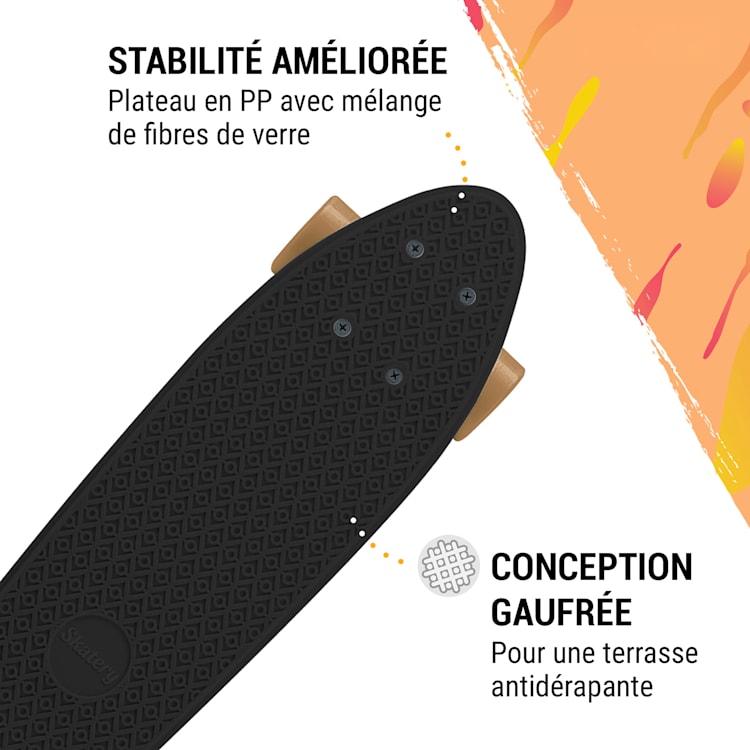Skateboard Mini Cruiser Trickboard PP-Board 100kg Roues à LED PU Dureté : 88A Noir | Doré