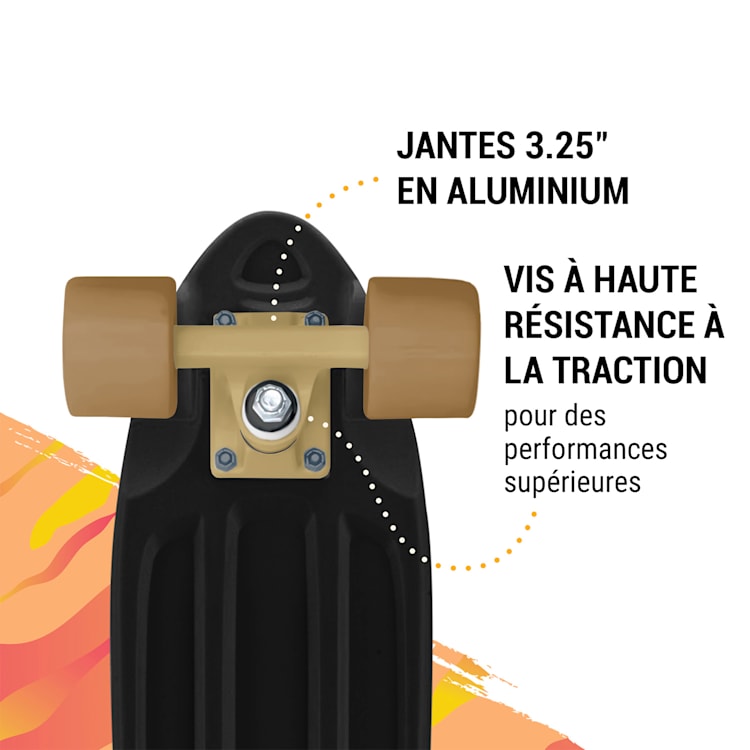 Skateboard Mini Cruiser Trickboard PP-Board 100kg Roues à LED PU Dureté : 88A Noir | Doré