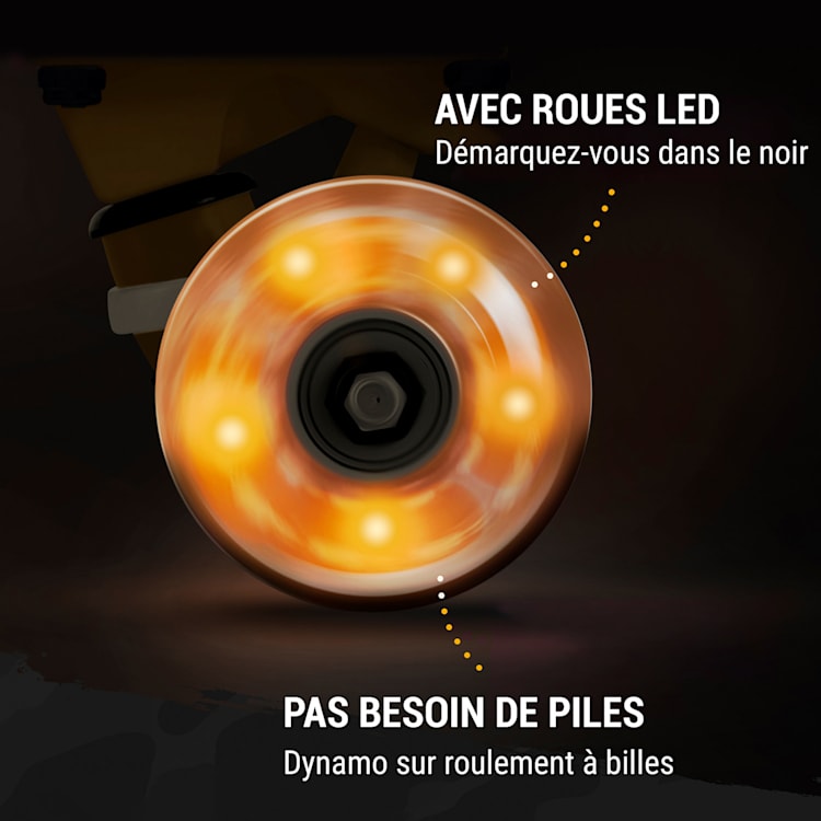 Skateboard Mini Cruiser Trickboard PP-Board 100kg Roues à LED PU Dureté : 88A Noir | Doré