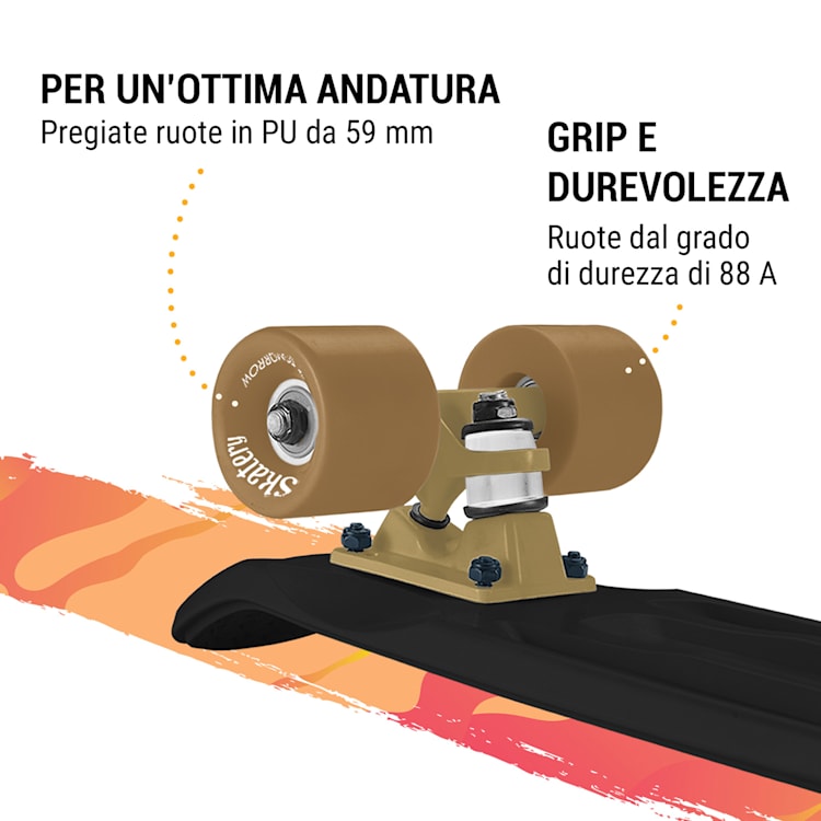 Mini Cruiser skateboard, trickboard, tavola in PP, 100kg, ruote a LED, PU, durezza: 88A Nero | Oro