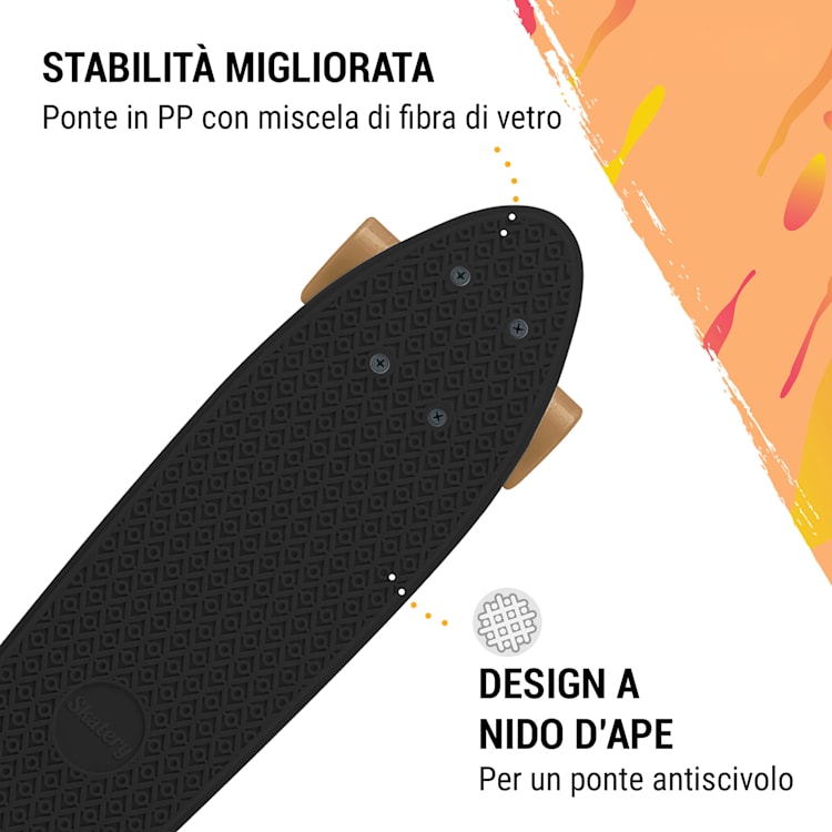 Mini Cruiser skateboard, trickboard, tavola in PP, 100kg, ruote a LED, PU, durezza: 88A Nero | Oro