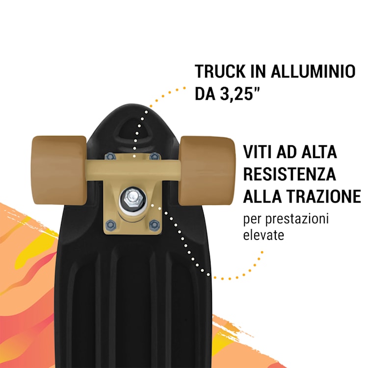 Mini Cruiser skateboard, trickboard, tavola in PP, 100kg, ruote a LED, PU, durezza: 88A Nero | Oro