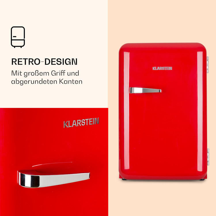Audrey Retro-Kühlschrank 70 Liter 3 Regale 2 Türfächer Innenbeleuchtung Rot