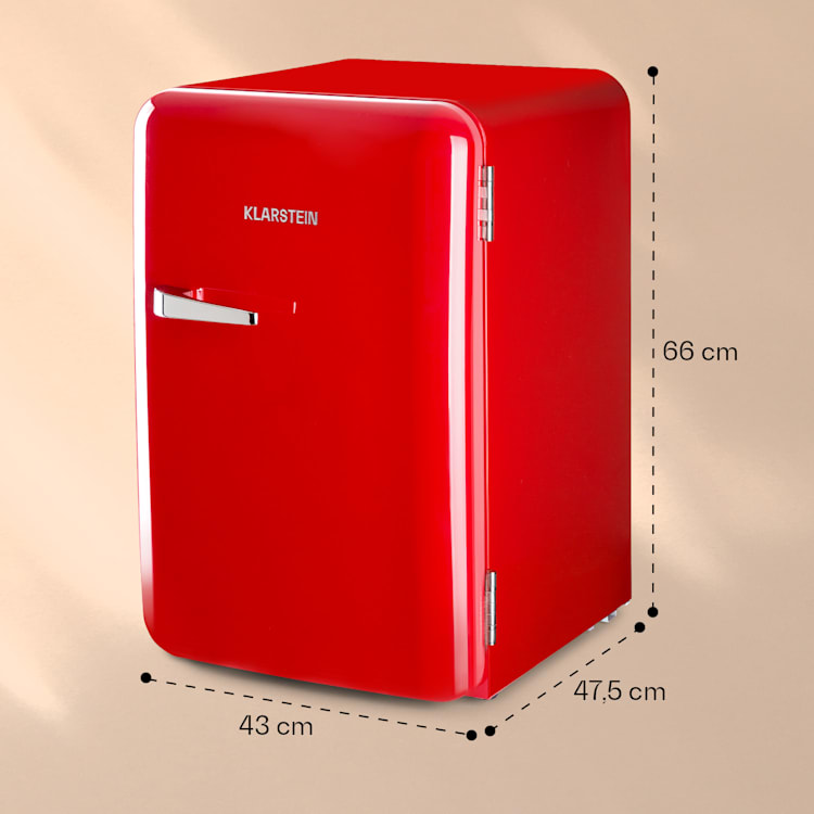 Audrey Retro-Kühlschrank 70 Liter 3 Regale 2 Türfächer Innenbeleuchtung Rot