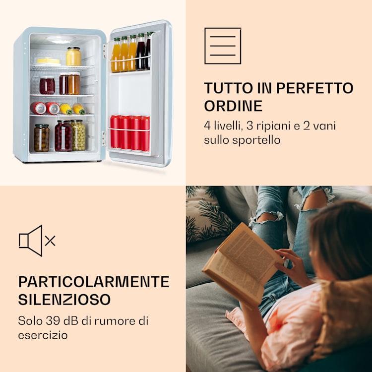 Audrey Frigorifero rétro 70 litri 3 ripiani 2 scomparti porta Illuminazione interna Blu