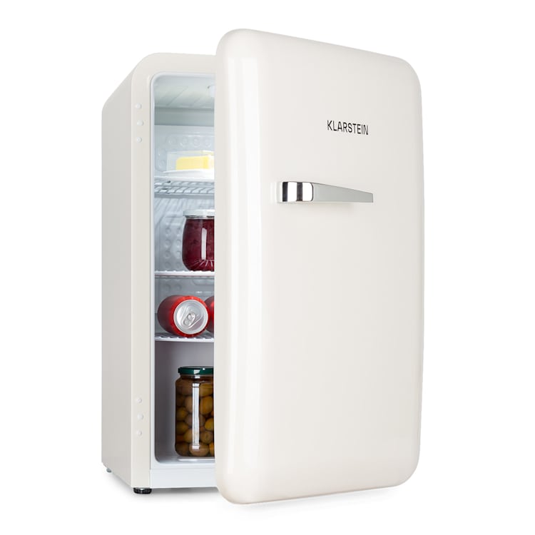 Audrey Retro-Kühlschrank 70 Liter 3 Regale 2 Türfächer Innenbeleuchtung Creme