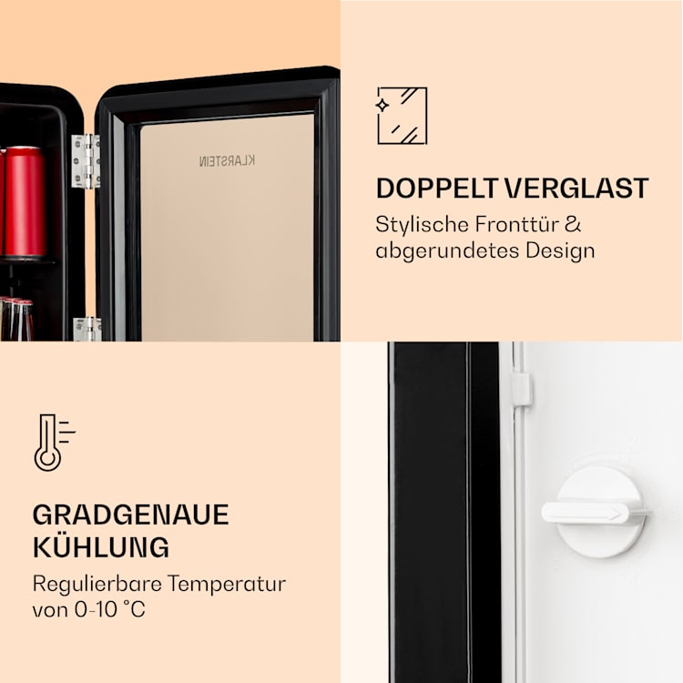 PopLife Getränkekühler Kühlschrank 0-10°C Retro-Design 48 Ltr | Schwarz