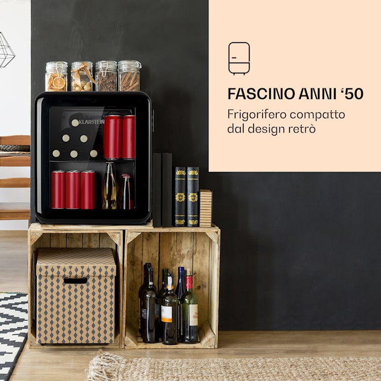 PopLife Nevera para bebidas de 0 a 10 °C diseño retro 48 L | Negro