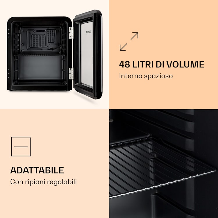 PopLife Nevera para bebidas de 0 a 10 °C diseño retro 48 L | Negro