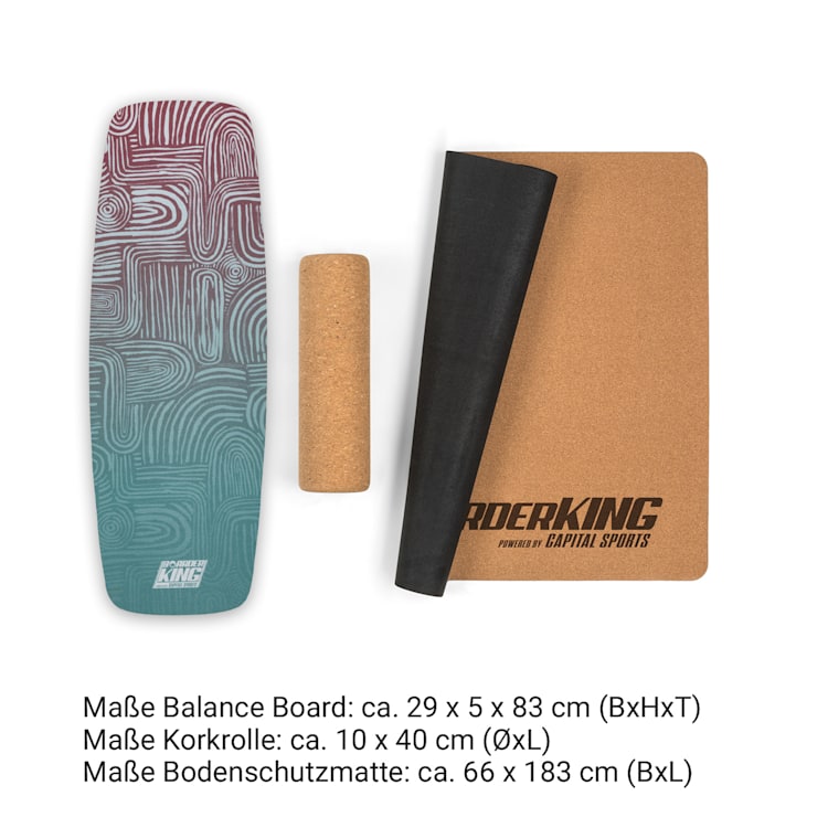 Indoorboard Curved Balance Board + Matte + Rolle Holz / Kork