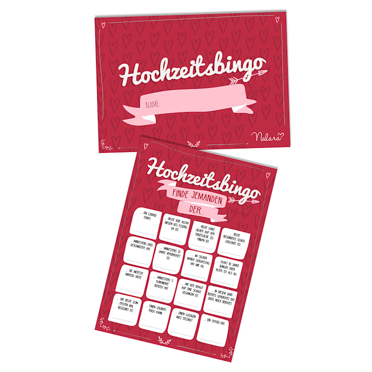 Svadobné bingo 16 otázok o vlastnostiach 50 ks.   Dizajn srdcaDIN A5