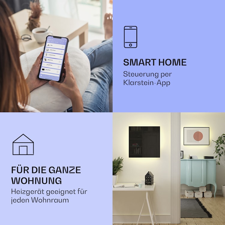 Mojave Smart 500 - Stufa 2 in 1 a infrarossi e a convezione, 60 x 60 cm, 500 W, luce RGB 500 W (60 x 60 cm) | Nero