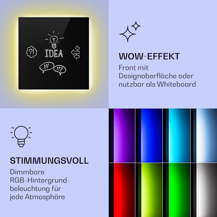 Mojave Smart 500 - Stufa 2 in 1 a infrarossi e a convezione, 60 x 60 cm, 500 W, luce RGB 500 W (60 x 60 cm) | Nero