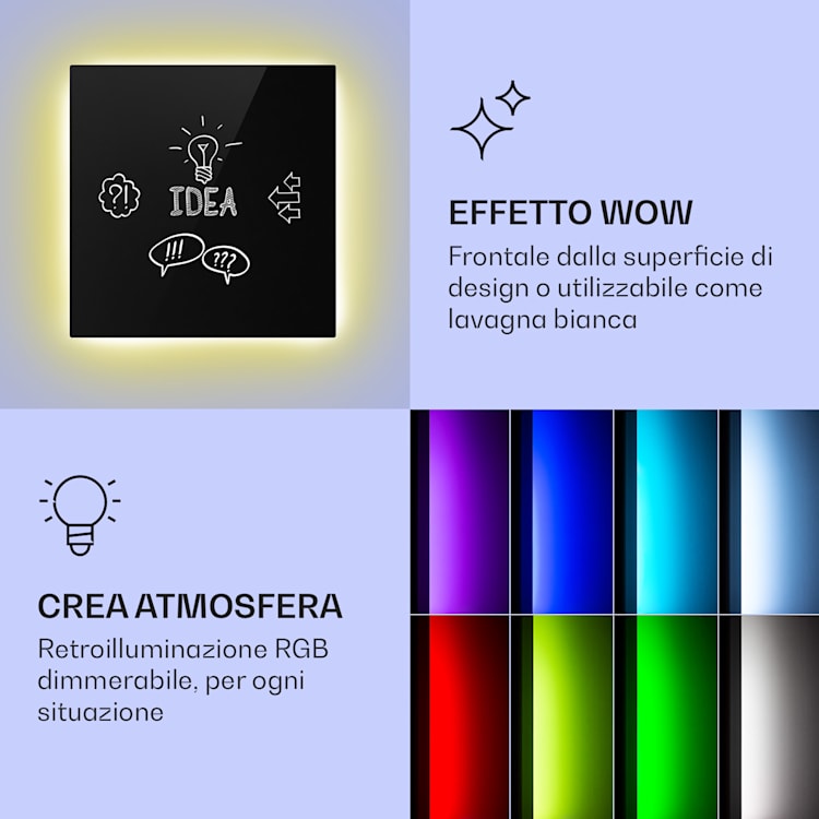 Mojave Smart 500 - Stufa 2 in 1 a infrarossi e a convezione, 60 x 60 cm, 500 W, luce RGB 500 W (60 x 60 cm) | Nero