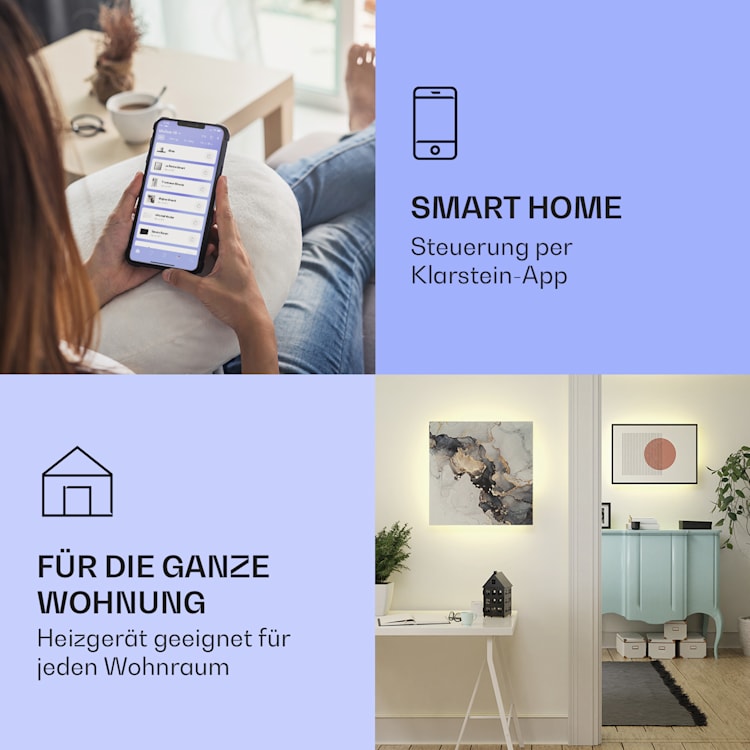 Mojave 500 smart 2-in-1 Heizgerät Infrarot Konvektor 60x60cm 500W RGB-Licht 500 W (60 x 60 cm) | Marmor