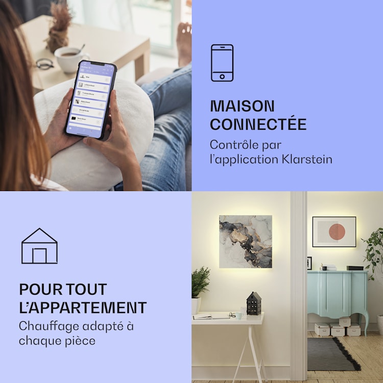 Mojave 500 smart Radiateur 2 en 1 convecteur infrarouge 60x60cm 500W lumière RVB 500 W (60 x 60 cm) | marbre