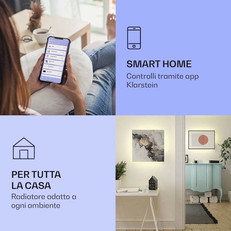 Mojave Smart 500 - Stufa 2 in 1 a infrarossi e a convezione, 60 x 60 cm, 500 W, luce RGB 500 W (60 x 60 cm) | marmo