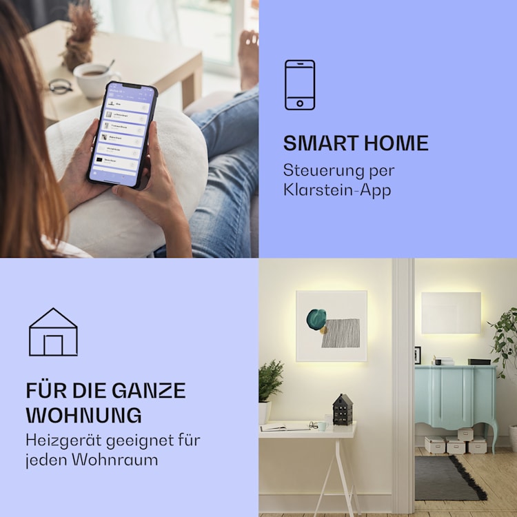 Mojave 750 smart 2-in-1 Heizgerät Infrarot Konvektor 85x60cm 750W RGB-Licht 750 W (60 x 85 cm) | Weiß