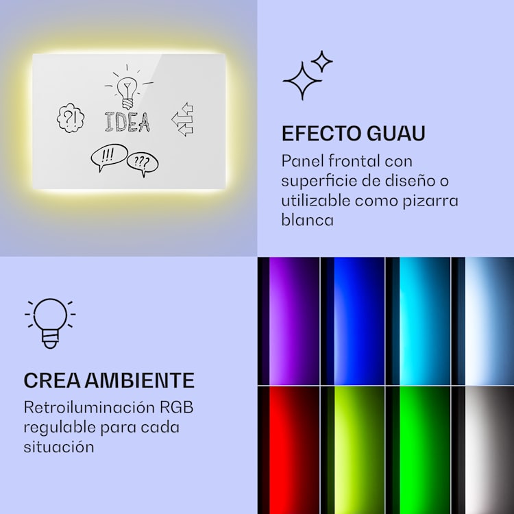 Mojave 750 calentador inteligente 2 en 1 Convector de infrarrojos 85x60 cm 750 W con luz RGB 750 W (60 x 85 cm) | Blanco